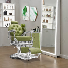 Salon Professional Barber Gents Cutting Chair Green Silver - dayjour - - gents chair - barber chair