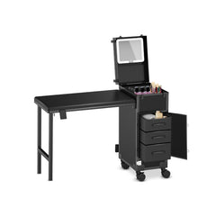 Portable Makeup Beauty Case Trolley with Foldable Manicure Table and 3 Drawers for Storage- makeup trolley with table - manicure table portable - dayjour-uae