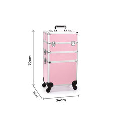 Professional 3 in 1 Adjustable Makeup Beauty Train Case Trolley Pink - makeup trolley - dayjour
