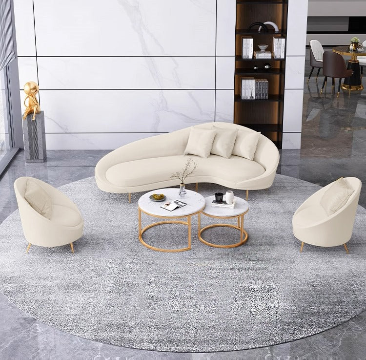 Salon Reception Sofa Set Cream Leather