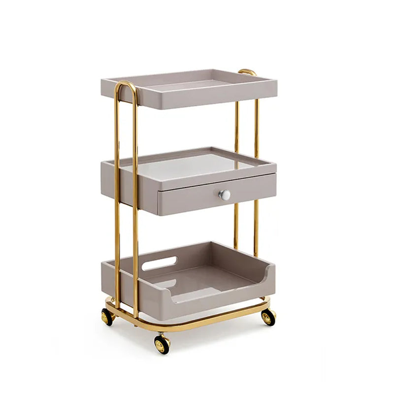 3-Tier Cream and Gold Salon Trolley with Drawer – Rolling Serving Cart for Beauty, Spa, and Nail Professionals - salon trolley Saudi Arabia - Dayjour - UAE