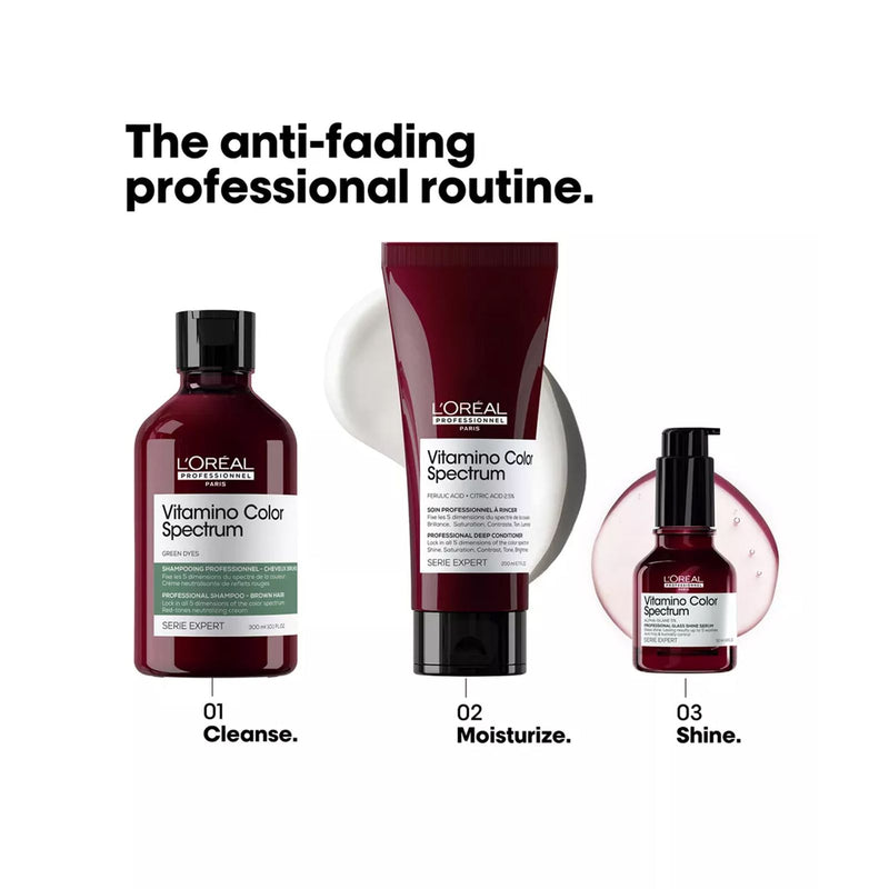 L’Oréal Vitamino Color Spectrum Green Shampoo 300ml – Neutralizing Care for Dark Brown Hair - Loreal UAE - Vitamino color spectrum shampoo - Green dyes - Shampoo for dark brown hair - Dayjour - UAE