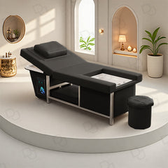 Luxury Electric Spa Japanese Massage Bed with Jacuzzi, Hair Wash & Integrated Water Heater – Black - Black furniture Saudi Arabia - Black spa bed Qatar - Dayjour