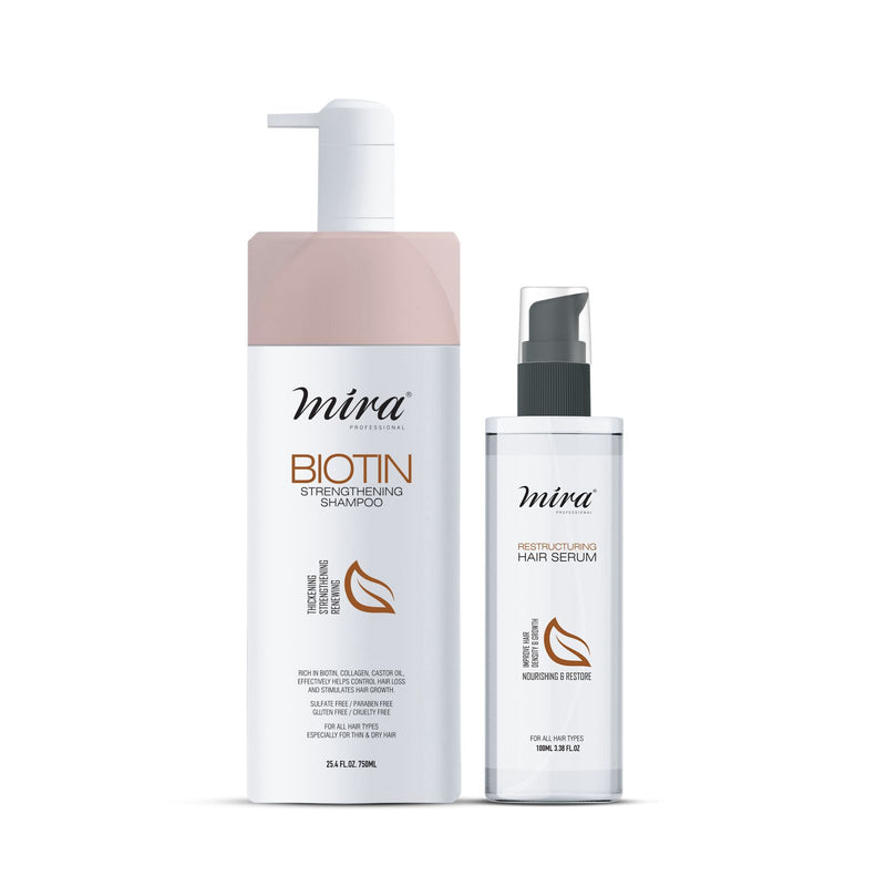 Mira Biotin Strengthening Shampoo and Restructuring Hair Serum Set – Anti Hair Fall and Hair Growth Combo UAE - Dayjour