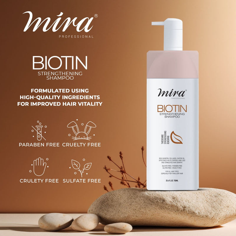 Mira Biotin Strengthening Shampoo 750ml - dayjour - أفضل شامبو لتساقط الشعر وتكثيفه - anti hair fall shampoo - best anti hair fall shampoo in UAE - hair strengthening shampoo - shampoo for loss loss - UAE - Dubai - Mira - Biotin strengthening shampoo