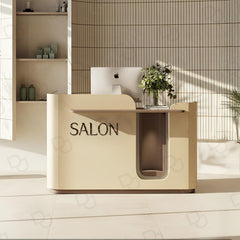 Modern Beige Salon Reception Desk with SALON Lettering - salon reception desk Saudi Arabia - Salon furniture Qatar - Reception desk Oman - Dayjour