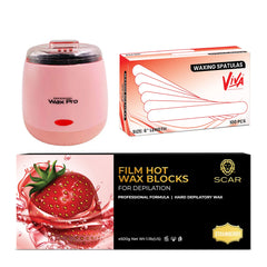 Professional Pink Wax Heater Kit with Wax Block & Spatula Set