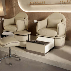 Salon Spa Pedicure Chair Station with Sliding Basin Beige Color - pedicure station uae - pedicure chair -dayjour