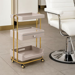 3-Tier Pigeon Grey and Gold Salon Trolley with Drawer – Rolling Serving Cart for Beauty, Spa, and Nail Professionals - salon trolley KSA - salon serving trolley Oman - Dayjour - UAE