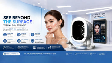 AI 3D Skin Analyzer Machine with 8 spectral imaging technology and 19 AI skin indicators for professional skin analysis in beauty salons, aesthetic clinics, dermatology centers, and medical spas.