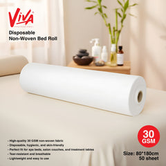 Viva Professional Disposable Non-Woven Bed Roll Pack of 6, 80x180cm, 50 sheets per roll, white hygienic bed covers for salons, spas, and clinics - Dayjour - UAE