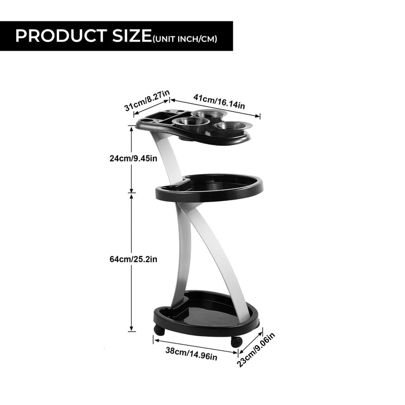 Salon Professional Hair Coloring Trolley Stand with Double Shelves Black - hair coloring trolley- dayjour