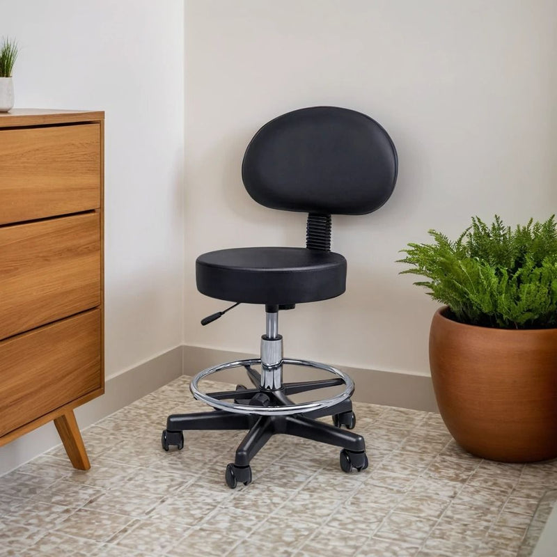 Professional Salon Spa Swivel Stool With Backrest & Footrest Black - salon stool - stool - dayjour