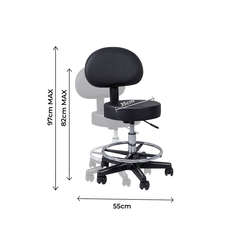 Professional Salon Spa Swivel Stool With Backrest & Footrest Black - salon stool - stool - dayjour