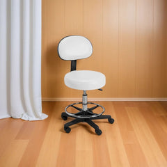 Professional Salon Spa Swivel Stool With Backrest & Footrest White - salon stool - dayjour