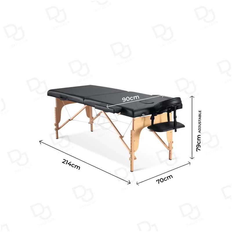 Professional Portable Folding Massage Table Bed with Wooden Frame Black - dayjour - foldable massage bed- massage table- portable massage bed black 