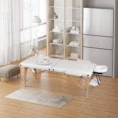Salon Spa Professional Portable Folding Massage Table Bed with Wooden Frame White - dayjour-massage bed- massage table - foldable salon spa bed-uae- clinical bed