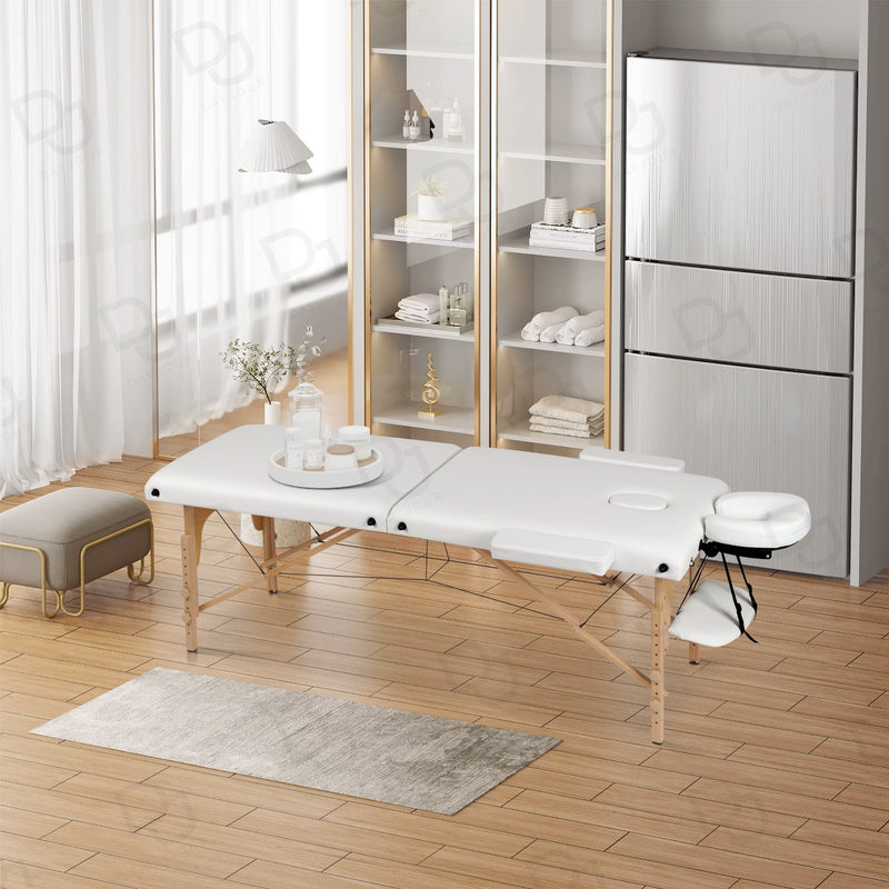 Salon Spa Professional Portable Folding Massage Table Bed with Wooden Frame White - dayjour-massage bed- massage table - foldable salon spa bed-uae- clinical bed