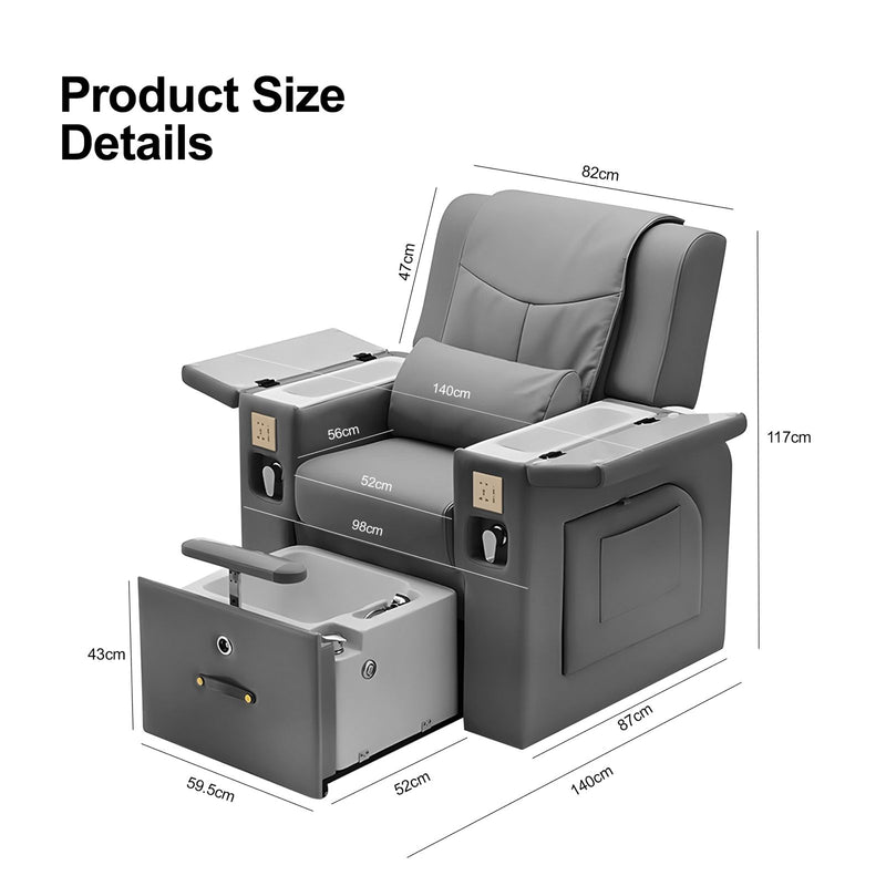 Multi-Functional Grey Pedicure & Manicure Massage Chair with Pull-Out Foot Bath – Professional Spa & Salon Chair with Reclining Back