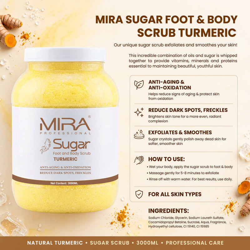 MIRA Turmeric Sugar Foot and Body Scrub 3000ml for exfoliating smoothing and refreshing skin