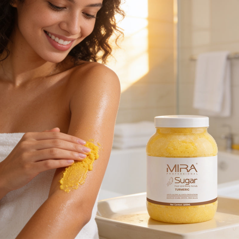 MIRA Turmeric Sugar Foot and Body Scrub 3000ml for exfoliating smoothing and refreshing skin