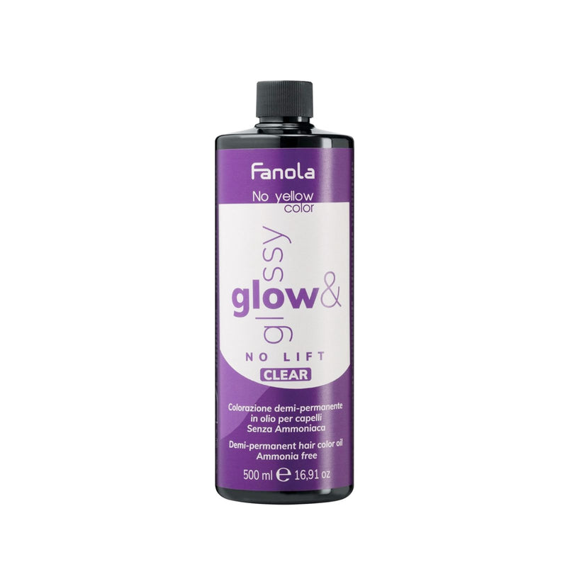 Fanola Glow & Glossy Clear Demi-Permanent Hair Color Oil 500ml — ammonia-free vegan hair gloss and toner for radiant, shiny, and nourished hair — available at Dayjour UAE