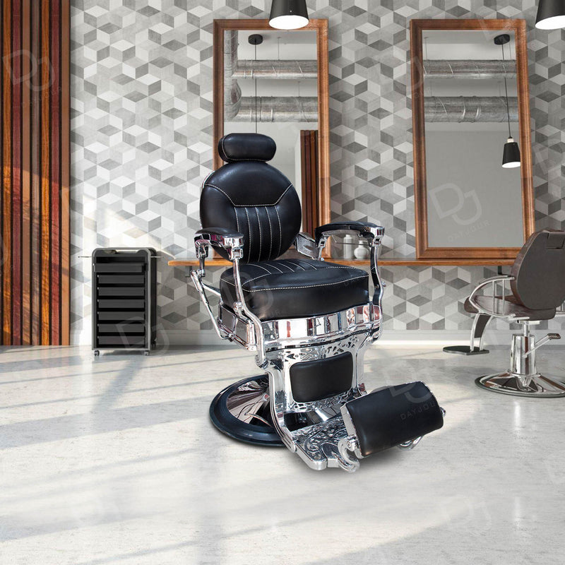 Barber Gents Hair Cutting Chair Black & Silver - dayjour
