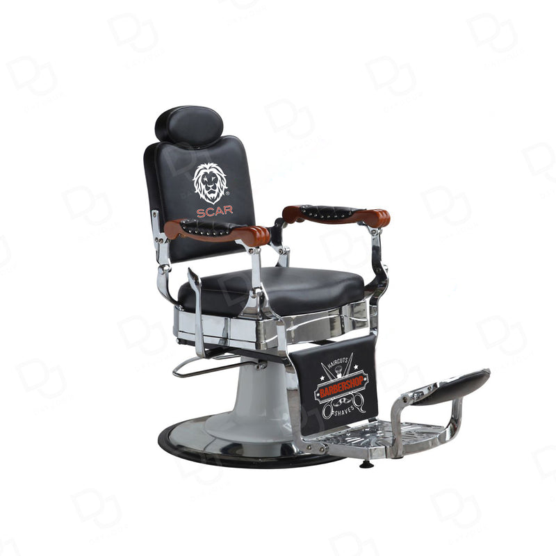SCAR Professional Luxury Hydraulic Barber Chair with Chrome Frame, Adjustable Headrest and Footrest for Men's Salon