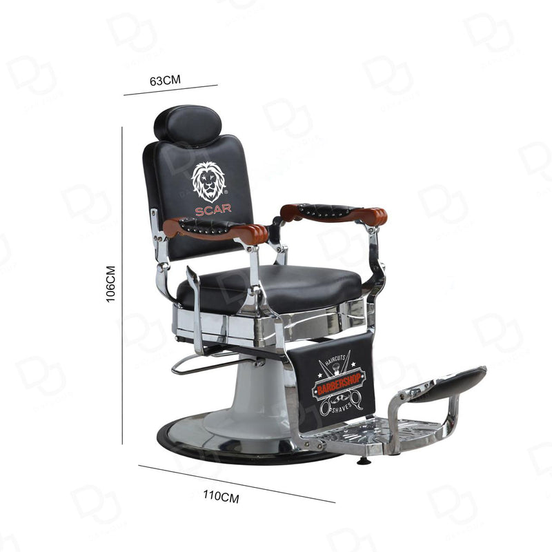 SCAR Professional Luxury Hydraulic Barber Chair with Chrome Frame, Adjustable Headrest and Footrest for Men's Salon