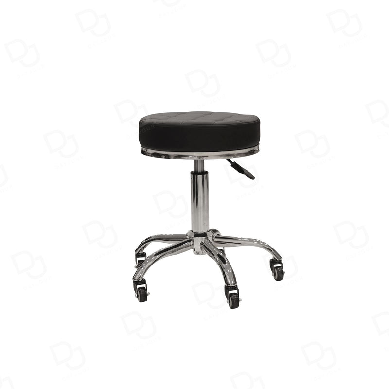 Hydraulic salon stool with black padded seat and chrome base on wheels - salon stool - nail salon technician stool - Dayjour - UAE