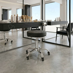 Hydraulic salon stool with black padded seat and chrome base on wheels - salon stool - nail salon technician stool - Dayjour - UAE