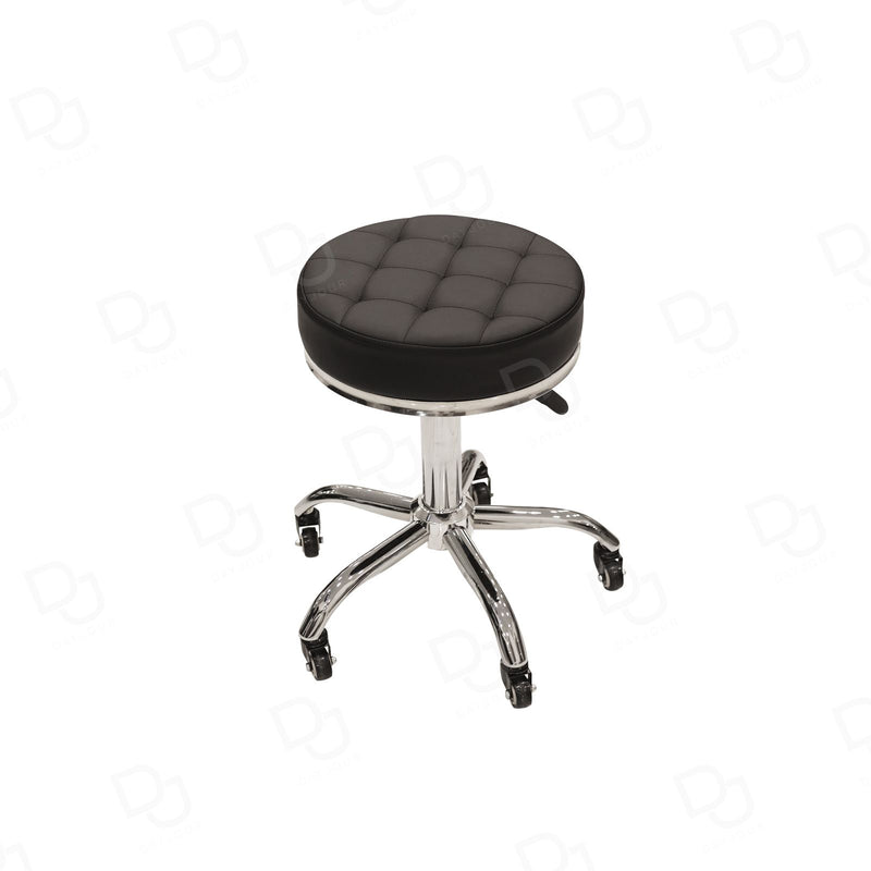 Hydraulic salon stool with black padded seat and chrome base on wheels - salon stool - nail salon technician stool - Dayjour - UAE
