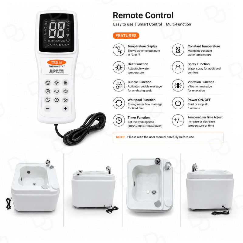 professional white foot spa bath basin with remote control for pedicure and spa treatments