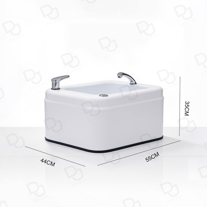 professional white foot bath basin with dual faucets for spa and pedicure treatment - Professional foot bath basin - Movable pedicure basin
