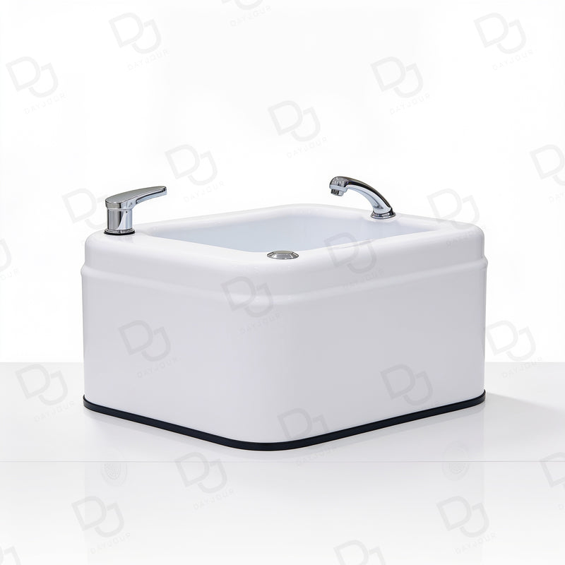 professional white foot bath basin with dual faucets for spa and pedicure treatment - Professional foot bath basin - Movable pedicure basin