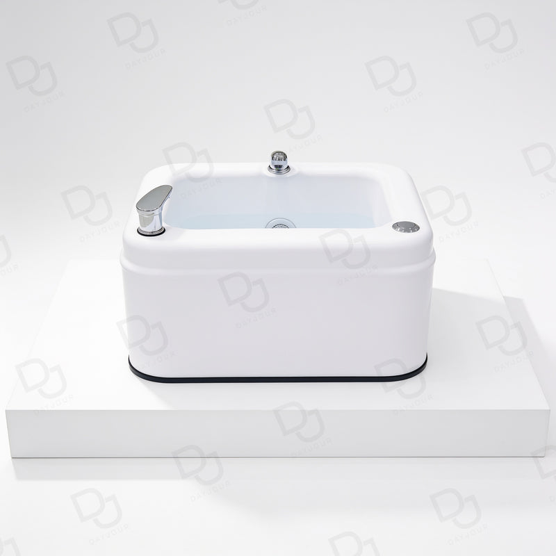 professional white foot bath basin with dual faucets for spa and pedicure treatment - Professional foot bath basin - Movable pedicure basin