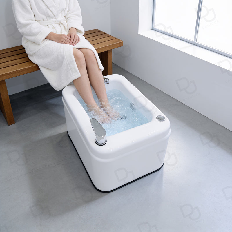 professional white foot bath basin with dual faucets for spa and pedicure treatment - Professional foot bath basin - Movable pedicure basin
