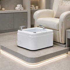 professional white foot bath basin with dual faucets for spa and pedicure treatment - Professional foot bath basin - Movable pedicure basin