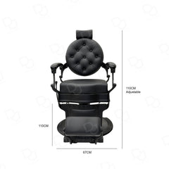 black matte finished barber chair with hydraulic base, reclining backrest, padded armrests and footrest - gents barber chair - salon chair - reclining chair - Dayjour - UAE