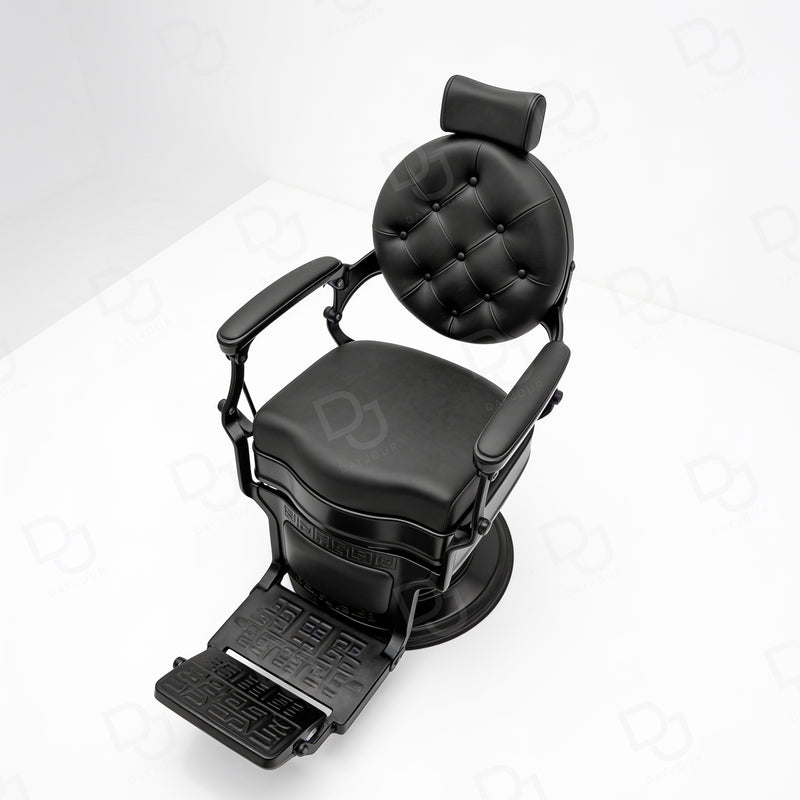 black matte finished barber chair with hydraulic base, reclining backrest, padded armrests and footrest - gents barber chair - salon chair - reclining chair - Dayjour - UAE