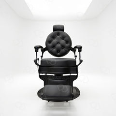 black matte finished barber chair with hydraulic base, reclining backrest, padded armrests and footrest - gents barber chair - salon chair - reclining chair - Dayjour - UAE