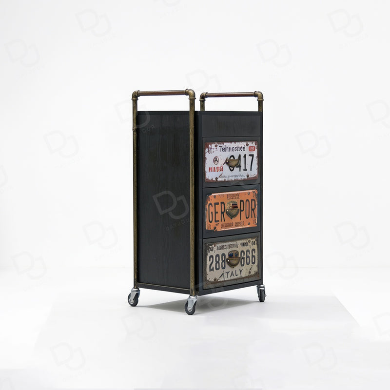 Black 3-drawer professional salon trolley with wheels for hairdressing and beauty tool storage