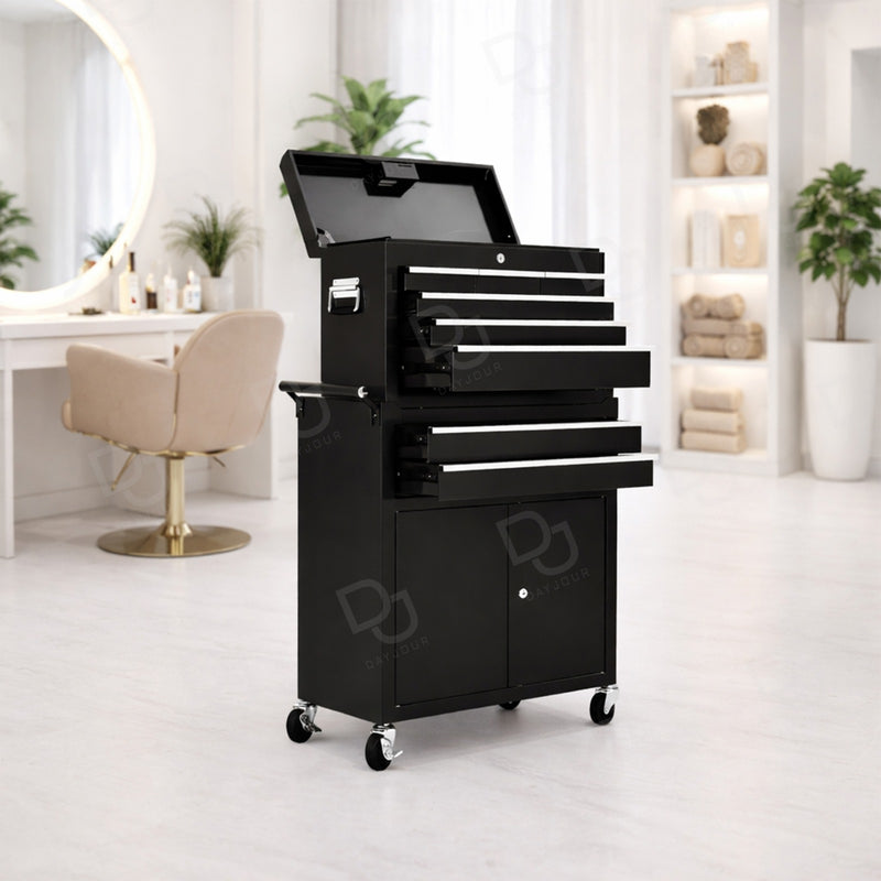 8 Drawer Lockable Salon Storage Trolley with Wheels | Professional Beauty Equipment Organizer – Black - lockable salon trolley - beauty clinic trolley with drawers - Dayjour - UAE