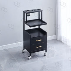 Salon Hair Beauty Station Black - Barber trolley - salon trolley for keeping things - Trolley with Hair dryer holder - Dayjour - UAE