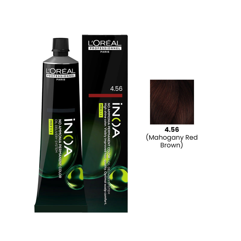 L'Oréal Professionnel iNOA - iNOA 4.56 Mahogany Red Brown - iNOA hair color 60g - Mahogany Red Brown hair colour - L'Oréal hair dye UAE - professional hair colour UAE - ammonia free hair dye - salon hair colour - iNOA UAE
