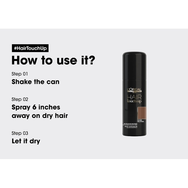 L’Oreal Hair Touch Up Dark Blonde - L’Oreal Professionnel Hair Touch Up - Dark Blonde Root Concealer - grey root cover spray - temporary root concealer UAE - hair root touch up spray UAE - grey hair cover spray - dark blonde hair root spray - L’Oreal root touch up - professional hair products UAE
