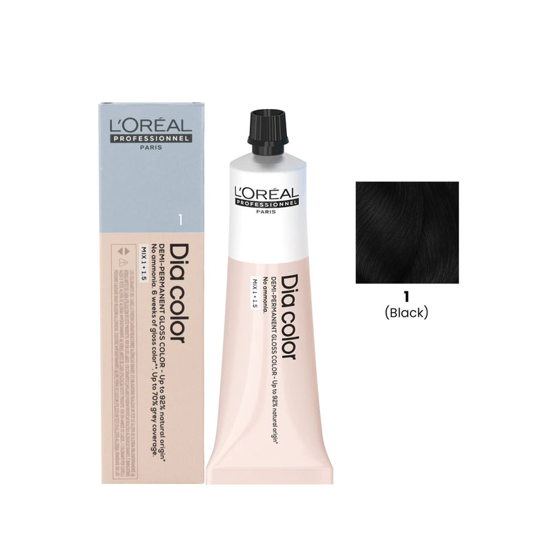 L’Oréal Dia Color 1 black 60ml professional hair color tube salon gloss black UAE - loreal dia color 1 black - black hair color uae salon - ammonia free black dye professional - loreal dia color black shade - salon gloss black hair color uae