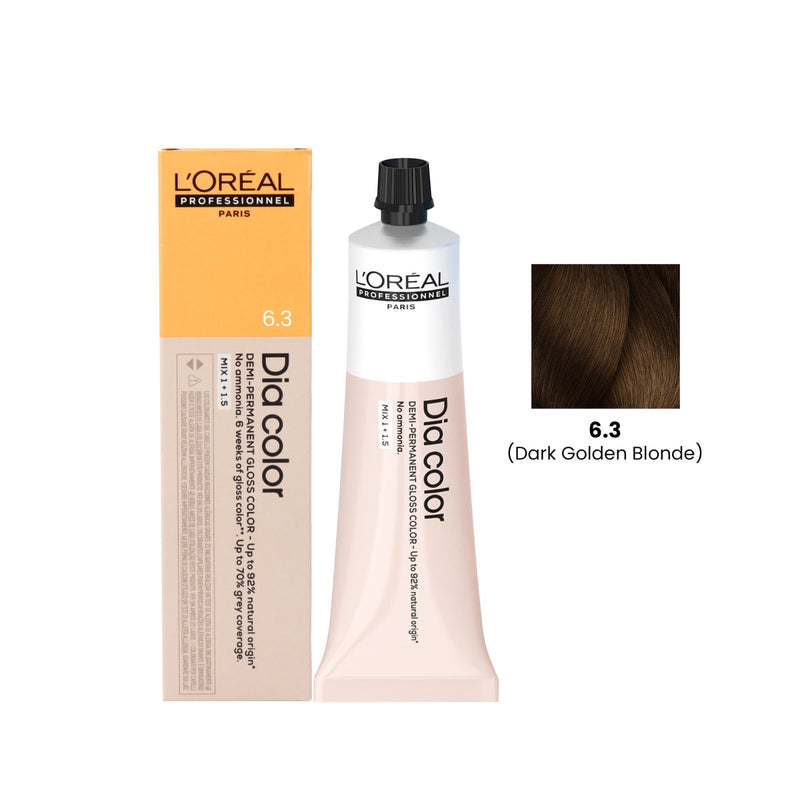 L'Oréal Dia Color 6.3 - Dia Color Dark Golden Blonde UAE - Dark Golden Blonde hair colour - L'Oréal Dia Color 60ml - professional hair colour UAE - golden blonde hair colour - ammonia-free hair dye - semi-permanent hair colour - salon hair colour UAE