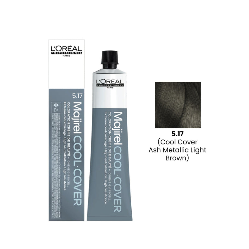 L'Oréal Majirel 5.17 - Majirel Cool Cover 5.17 - Ash Metallic Light Brown - L'Oréal hair color UAE - Majirel hair color UAE - Cool Cover hair dye - professional hair colour - ash brown hair dye - permanent hair colour UAE - L'Oréal Professionnel UAE