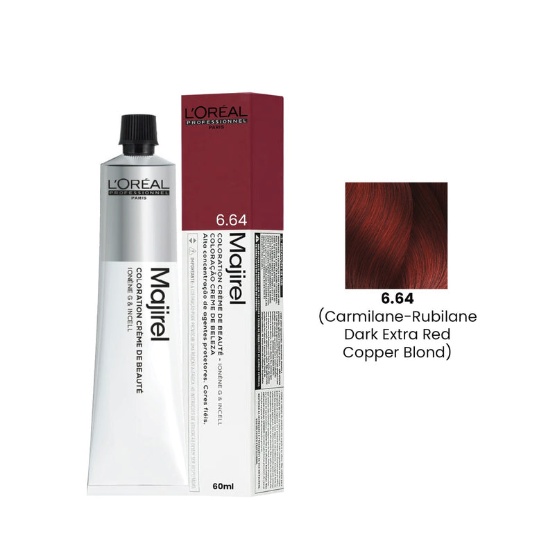 L’Oréal Majirel 6.64 hair color 60ml tube red copper blonde salon professional hair dye UAE